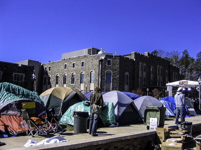 Cameron Indoor Stadium with student tents at Duke University, North Carolina photo