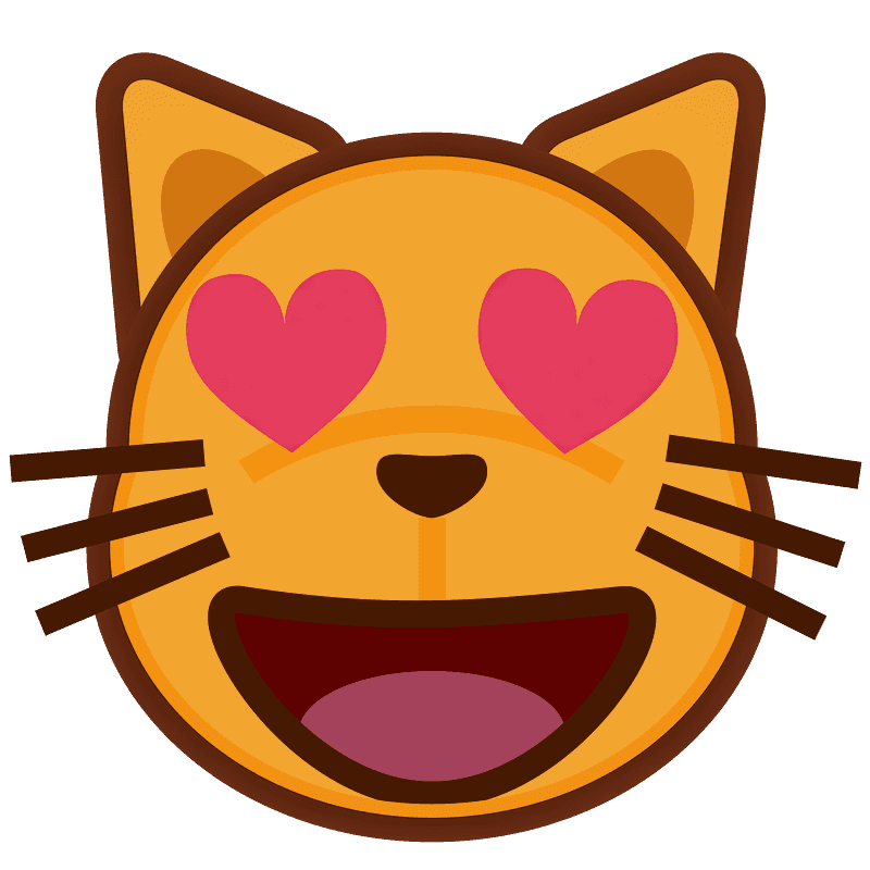 Wajah kucing gembira bermata hati