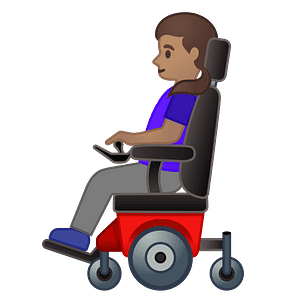 Woman in motorized wheelchair