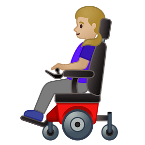 Woman in motorized wheelchair