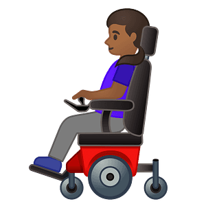 Woman in motorized wheelchair