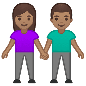 Woman and man holding hands