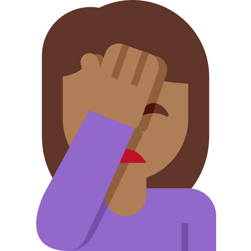 濃い肌色 ひたいに手をあてる女