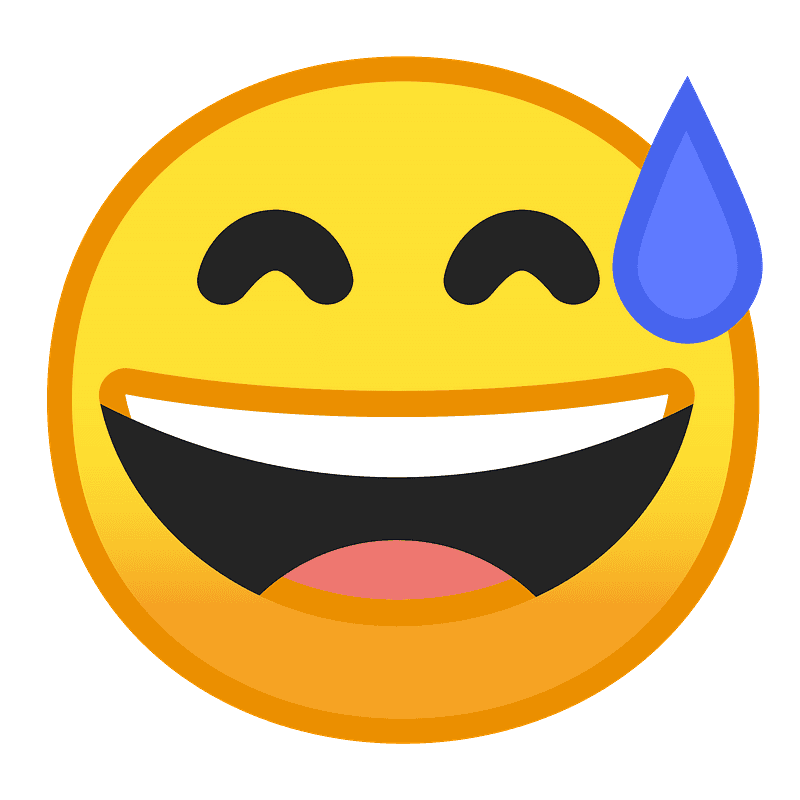 Grinning face with sweat