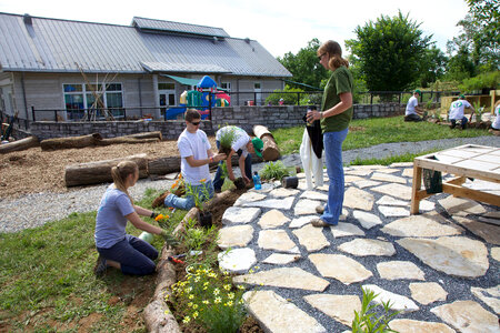 New flower bed in outdoor classroom