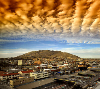 Red Clouds above the city of El Paso, Texas photo