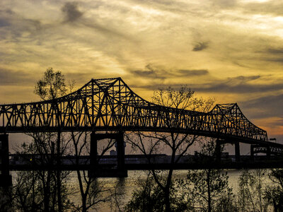 Bridge at dusk over the mouth of the Mississippi in Baton Rouge, Louisiana photo