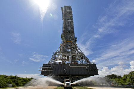 A truck sprays water photo