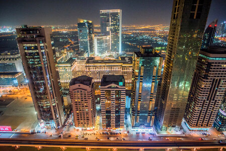 Dubai Skyscrapers at Night photo