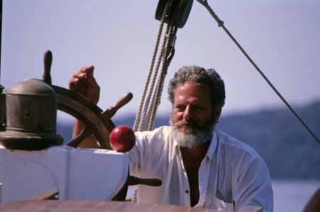 Ship leader steering wheel greece photo