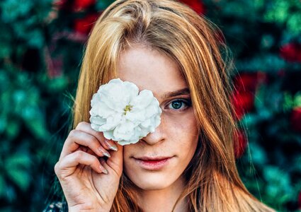 Beautiful Woman White Flower photo