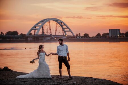 Cityscape wedding dress harbor