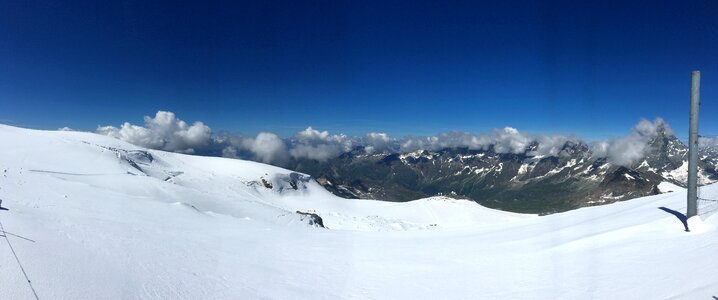 Panoramic view of Matterhorn on a clear sunny winter day, Zermatt