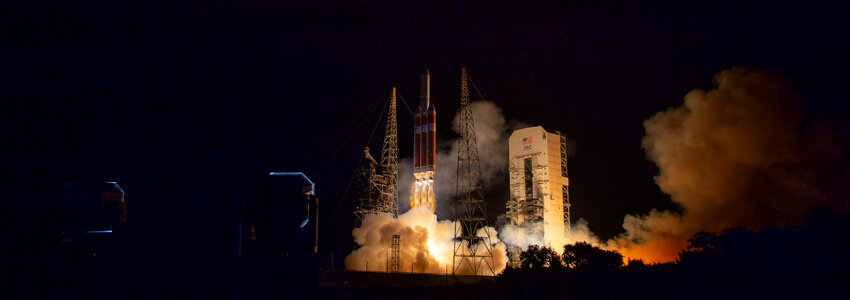 A United Launch Alliance Delta IV Heavy rocket launches photo