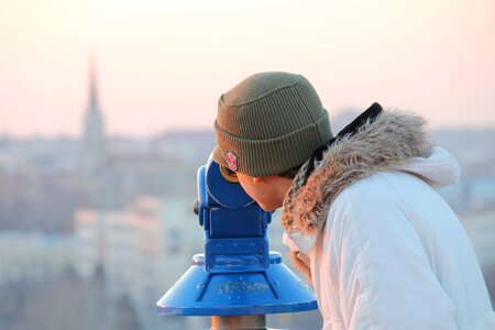 Cityscape binoculars tourist