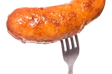 Sausage on fork photo