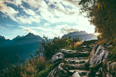 Steps up the Mountain in Machu Picchu, Peru photo