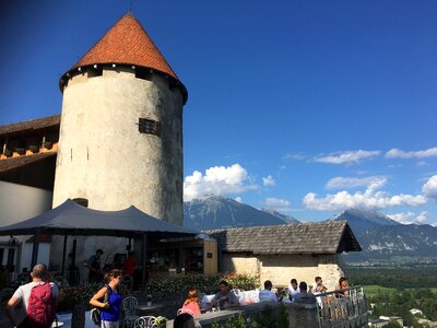 Medieval castle on the Bled lake photo