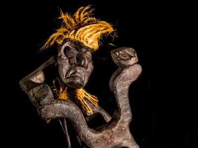 Wild hairstyle wood model art from thailand