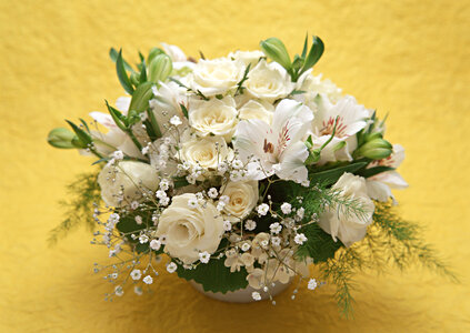 Bouquet of roses and white lilies photo