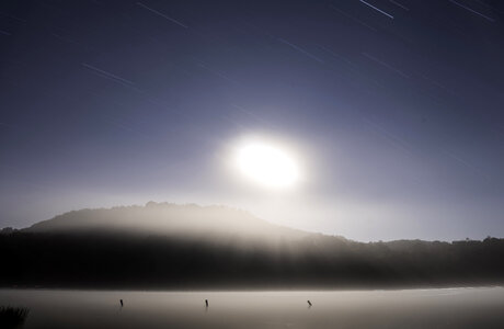 Bright Moon and Star Trails landscape at Governor Dodge State Park, Wisconsin