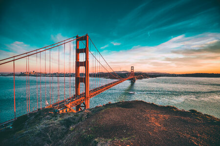 Turquoise Sky over Golden Gate Bridge, San Francisco, United States photo