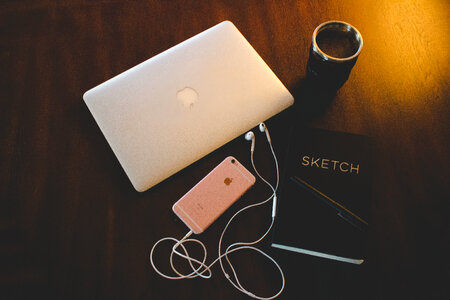 Laptop, Book, Phone & Headphones photo