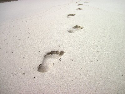 Footprint tracks in the sand barefoot photo
