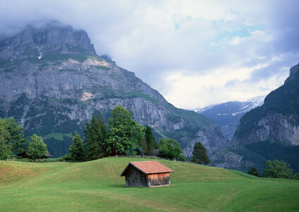 Alps mountains landscape with houses. photo