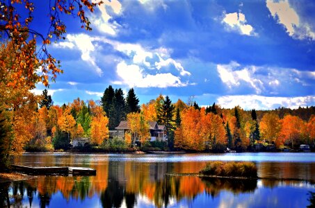 Colorful autumn landscape in the mountain village. photo