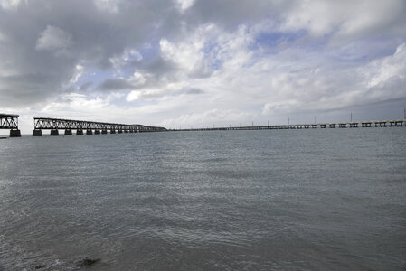 Water, bridge, sky, and clouds in Bahia Honda State Park