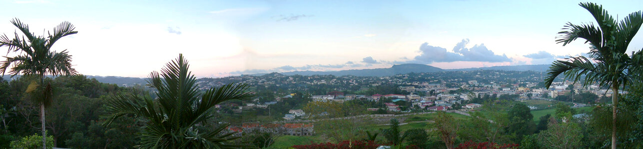 Panorama of Mandeville viewed looking North from Bloomfield Great House restaurant in Mandeville, Jamaica photo
