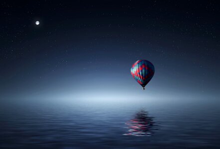 Hot Air Balloon Night Sky Moon photo
