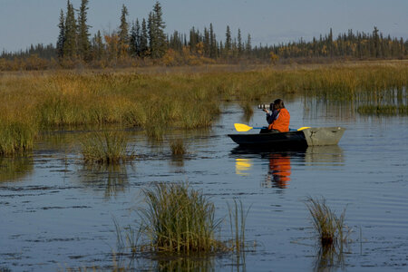 Photographer in a boat at Yukon Flats National Wildlife Refuge photo