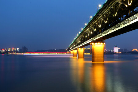 Wuhan Yangtze river bridge at night photo