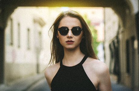 Attractive Blonde Wearing Sunglasses, Urban Portrait photo