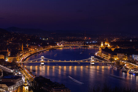 Night Time Bridge over the River Cityscape photo