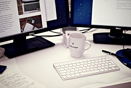 Coffee mug cup keyboard photo
