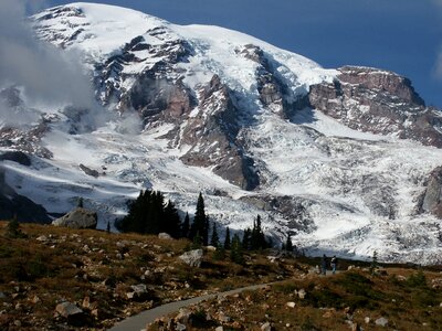Mount Rainier and Nisqually Glacier at dusk.