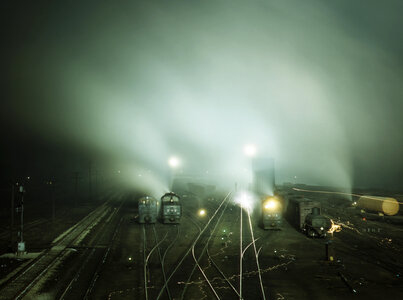 Night view of part of Santa Fe R.R. yard, Kansas City, Kansas