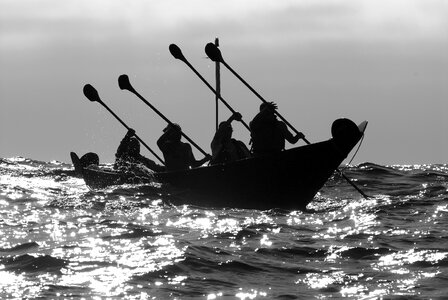 People rowing a canoe in Channel Islands National Park, California photo