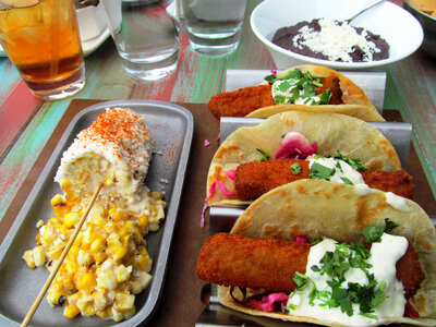 Tacos with meat sticks photo