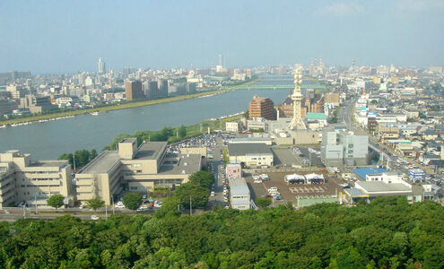 View of Niigata City and Shinano River in Japan photo