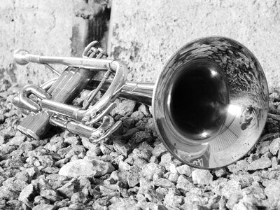 Metal trombone black and white photo