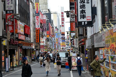 Street view of Kabukicho district in Tokyo Japan photo