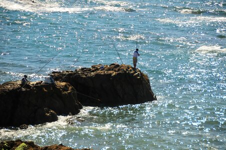 Fisherman sea rocks photo