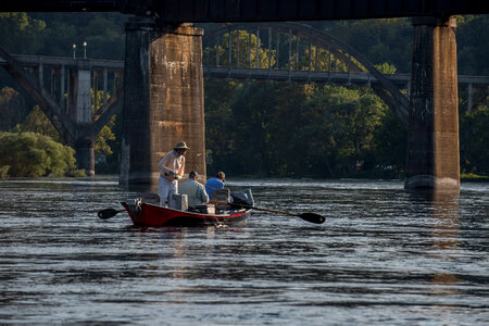 Group fly fishing from drift boat on White River-1