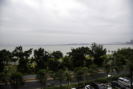 Clouds, Treetops, bay, and landscape from Zhu Hai photo