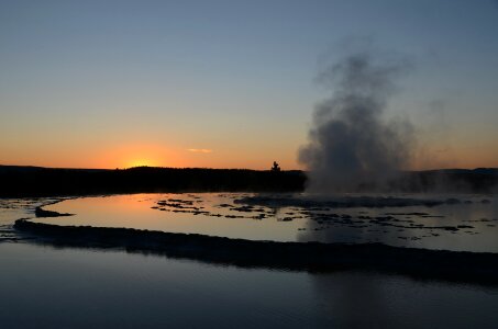 Great Fountain Geyser Yellowstone Sunset photo