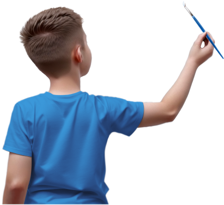 Back view of boy painting with brush